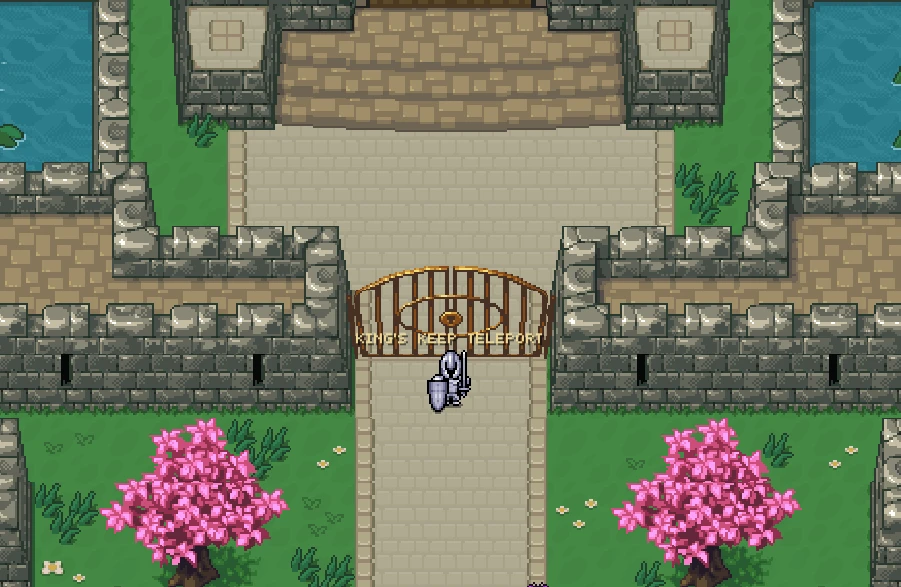A player arriving at the gates of King's Keep in Fantasy Online 2