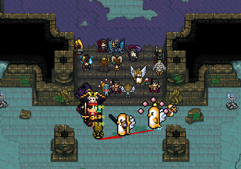 A group of Fantasy Online 2 players fighting together inside the Temple of Lost Souls